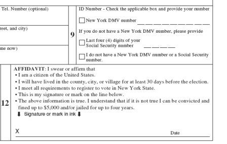 NYS voter registration form identification